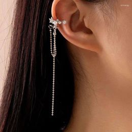 Backs Earrings 1pc Star Long Tassel Chain Fake Piercing Without Hole Ear Clip Earring For Women Silver Colour CZ Cartilage Jewellery KDE031