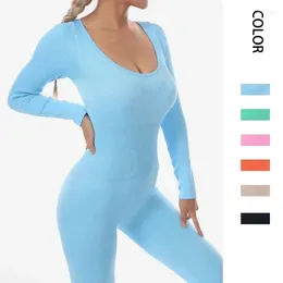 Active Sets Yoga Jumpsuits One Piece Women's Tracksuit Set Workout Long Sleeve Sportswear Gym Clothes For Women Sports