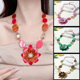 Chains GuanLong Gold Colour Stainless Steel Bead Chain Necklaces For Women Big Colourful Resin Flower Pendant Necklace Travel Accessories