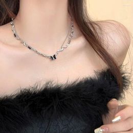 Choker Black Butterfly Zircon Wave Necklace For Women With A Cool And Style Accessories Sweet Spicy Girl Collar Chain