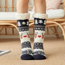 Christmas Decorations Winter Warm Sock Plush Soft Female Non Grip Floor Slippers Short Fuzzy Fluffy Deer Elk Bear Gift 231121