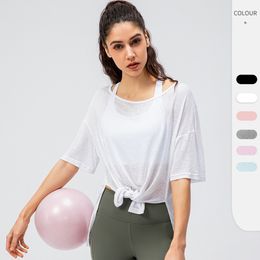 Womens Blouses Shirts sports smock lightweight and breathable running loose fitting short sleeved split split quick drying yoga clothes