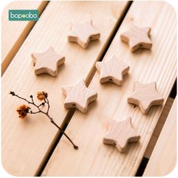 Baby Teethers Toys Bopoobo 100pc Beech Wooden Star Beads Teether Chewable Star Shape Food Grade Material Beech Beads BPA Free Wooden Teething Bead 230422