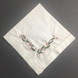 Set of 12 Home Textiles Table Napkins Linen Dinner Napkins with Hemstitched & Embroidered Floral For Wedding decoration 18x18 20x22234