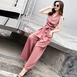 Women's Jumpsuits Rompers Wide Leg Pant Women Summer Fashion Leisure V-neck Slim Jumpsuit Student Korean Sleeveless Vest Rompers Birthday Outfits 230422