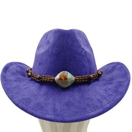 Wide Brim Hats Bucket Purple Cowboy Accessories Suede Material Men's and Women's Outdoor Knight 230421