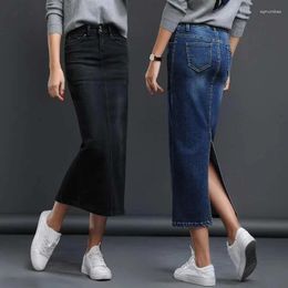 Skirts Autumn Split Denim Skirt Women Long Stretch Jean Blue Black High Waisted Pencil Jupe Longue Femme