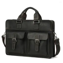 Briefcases Genuine Leather Shoulder Briefcase For Men Business Computer Bag Portable Crazy Horse Men's Work 15.6"