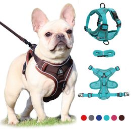 Dog Collars Leashes No Pull Dog Harness and Leash Set Adjustable Pet Harness Vest For Small Dogs Cats Reflective Mesh Dog Chest Strap French Bulldog 230422