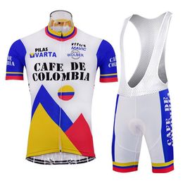 Cafe De Colombia Retro 2022 Pro Team Men's Cycling Jersey Set Short sleeve Breathable Bicycle Summer Cycling Clothing Maillot223E