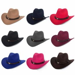 Wide Brim Hats Bucket Mens Cowgirl Cowboy Wild West Western Headwear Cap Fashion Retro Fedoras Top Jazz With Metal Cow 230421