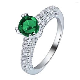 Wedding Rings Arrival Unique Green Micro Round Zircon Pave Setting Finger Ring Wholesale Silver Plated Factory Elegant Jewellery