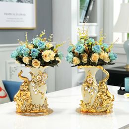 Planters Pots European Style Ceramic Golden Swan Vase Arrangement Dining Table Home Decoration Accessories Creative Golden Elephant Vases 230422