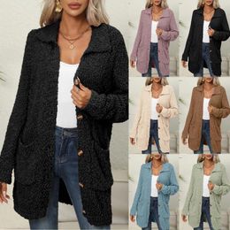 Women's Jackets Women Fashion Casual Overcoat Warm Long Sleeve Button Open Front Winter Geometry Printed Knit Sweater Coat