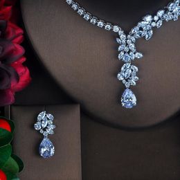 Necklace Earrings Set Fashion Dubai Wedding For Women Bridal White Gold Color Flower Earring Promotion Price N-322