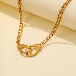 Chains 316L Stainless Steel Gold Color Handcuff Shape Charms Chain Choker Pendant Necklace For Women Fashion Fine Jewelry Gift SAN442