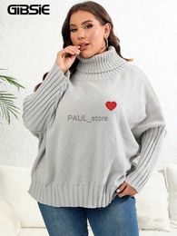 Two Piece Dress GIBSIE Plus Size Heart Embroidery Oversized Turtleneck Sweater Women 2023 Fall Winter Fashion Loose Gray Black Knitted PulloverL231122