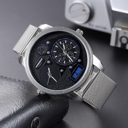 Wristwatches Luxury Watches Men Big Dial Steel Strip Dual Time Display Army Quartz Military Sport Man Relojes Para Hombre
