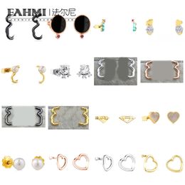 Fahmi Cute simple fashion bear ring round hollow heart diamond shape pearl gold rose gold silver earrings Special gifts for Mother Wife Kids Lover Friends