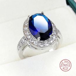 Wedding Rings Romantic Female 1 Carat Zircon Stone Ring 925 Sterling Silver Blue AAA Mosaic Zircon Solitaire Promise Love Wedding Band Rings 231121