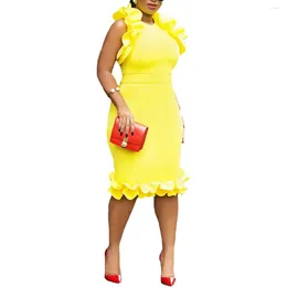 Ethnic Clothing Dashiki African Summer Elegant 2023 Africa Sleeveless O-neck Yellow Red White Polyester Party Evening Knee-length Dress