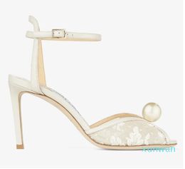 Elegant Brand Sacora Women White Pearl Sandals Shoes V-cut Peep Toe Stiletto Heels Floaty Pumps Dress Party Bridal Lady Sandalias