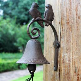 Cast Iron Welcome Dinner Bell Love Birds Home Decor Distressed Brown Doorbell Handbell Outdoor Porch Decoration Wall Mount Antique300V