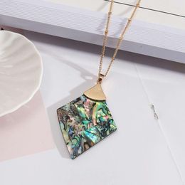 Pendant Necklaces Natural Abalone White Shell Triangle Leopard Snakeskin Wood Grain Leather Leaf Shape Feather Necklace For Women