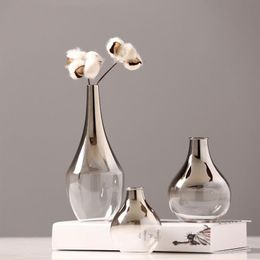 Nordic Glass Vase Creative Silver Gradient Dried Flower Vase Desktop Ornaments Home Decoration Fun Gifts Plants Pots Furnishing T2273o