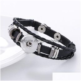 Charm Armbänder Geflochtene Lederarmbänder Für Frauen Mann Antike Silber Charms Kreis Kreuz Druckknopf Armband Schmuck Geschenk Mtilayer Be Dhvbc