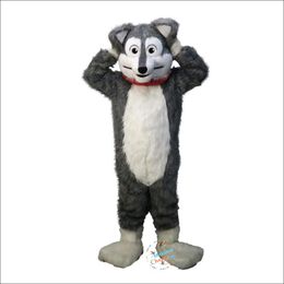 High quality Long-Haired Grey Husky Wolf Mascot Costume Halloween Christmas Fancy Party Dress Cartoon Character Suit Carnival Unisex Adults Outfit