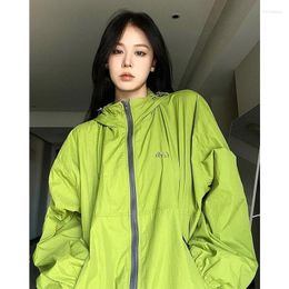 Women's Jackets Deeptown Harajuku Green Jacket Women Y2k Streetwear Sunscreen Oversized Korean Fashion Couple Windbreakers Outdoor Coats