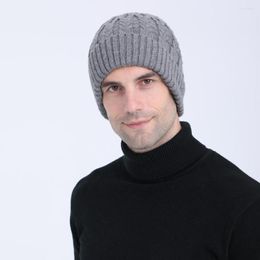 Berets Winter Hat Men Beanie Knit Fleece Brim Warm Acrylic Wool Skiing Outdoor Accessory For Teenagers