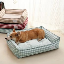 kennels pens Bed for Dog Cat Pet Square Lattice Kennel Medium Small Dog Sofa Bed Cushion Pet Calming Dog Bed House Pet Supplies Accessories 231121