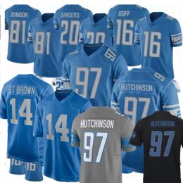 Jahmyr Gibbs 97 Aidan Hutchinson Jack Campbell Barry Sanders Jared Goff Sam Laporta David Montgomery Amon-Ra St. Brown Dan Campbell Football Jerseys