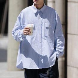 Men's Casual Shirts Solid Colour Shirt Cotton Blouses Korean Comfort Lapel-neck Breathable Top Long-sleeved Classic Camisas