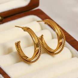 Hoop Earrings AENSOA Stainless Steel Round Circle For Women Vintage Gold Color Big Geometric Earring Jewelry Gift Bijoux