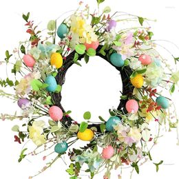 Decorative Flowers 45cm Spring Easter Wreath Rustic Pastel Egg Rattan With Mixed For Front Door Decoration