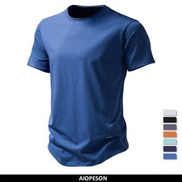 Men's T-Shirts AIOPESON 100% Cotton Men's T-shirt O-neck Casual Soft Fashion Solid Colour T-shirt for Men Summer Short Sleeve Tops Tees Men 230421