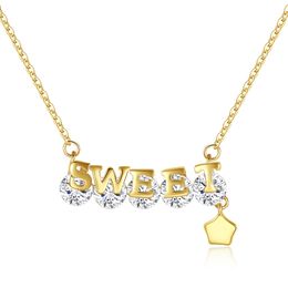 S925 Silver Sweet Letter Pendant Necklace Jewellery Fashion Women Shiny 3A Zircon Plated 18k Gold Collar Chain Necklace for Women Wedding Party Valentine's Day Gift SPC