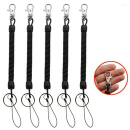 Keychains Elastic Spring Rope Key Chains Rings Silver Color Metal Carabiner For Outdoor Camping Anti-lost Phone Keychain