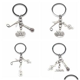 Key Rings Key Rings Ancient Sier Music Teacher Ring Microphone Notes Handmade Guitar Designer Pianist Keychain Gift Jewelry Do Your Fa Dhovs