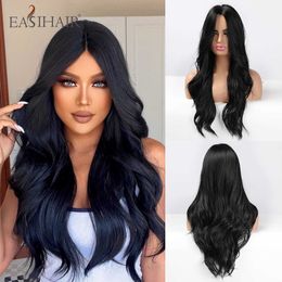 Synthetic Wigs Easihair Long Black Synthetic Wigs for Women Middle Part Natural Hair Wavy Cosplay Heat Resistant 230227