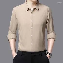 Men's Casual Shirts Autumn Waffle Shirt Men Solid Square Neck Button Slim Handsome Advanced French Simple Business Long Sleeved Tops 2023