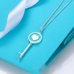 luxury brand key designer pendant necklace female S925 silver plated couple cross chain choker blue heart necklace neck jewelry gift