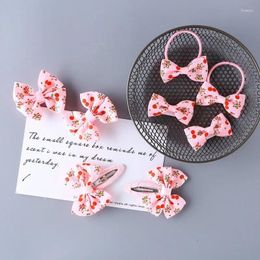 Hair Accessories 8PCS Cute Cherry Print Bow Kids Hairpins Children Headwear Baby Clips Headdress Girls Elastic Bands