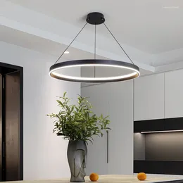 Chandeliers Modern Aluminium Ring White Black Cord Adjustable Drop For Foyer Dining Room Bedroom Changeable Dimming