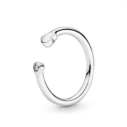 Cluster Rings Authentic 925 Sterling Silver Polished Heart Open Fashion Ring For Women Gift DIY Jewellery