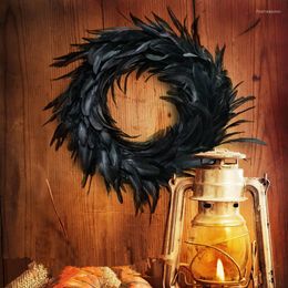 Decorative Flowers Halloween Feather Wreath Simulation Black Home Decor Wall Hanging Party Christmas Door