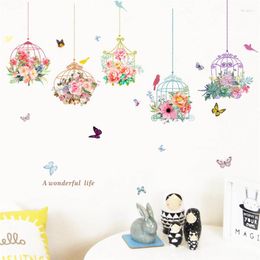 Wall Stickers Colorful Birds Cage With Flower Butterfly For Shop Office Home Decor Girls Room Art Decals Pvc Posters